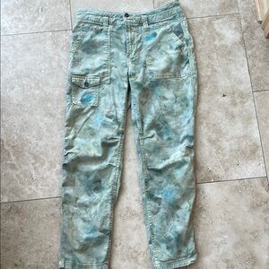 Anthropologie Green and Blue Cargo Pants with Distressed Style